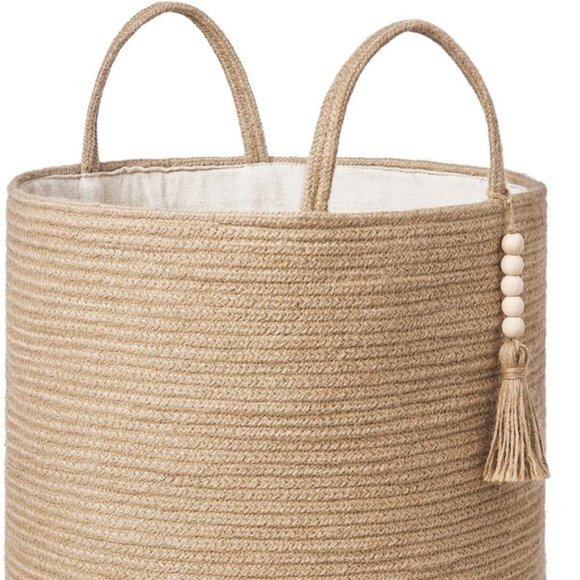 Urban Outfitters Decorative Wooden Bead Natural Rope Woven Storage Basket - Picture 8 of 10